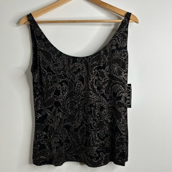 Alex Evenings 2 Piece Jacket Tank Set Womens Large Black Metallic Paisley Slinky - Picture 6 of 16